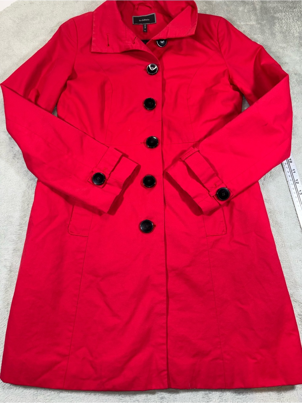 Le Château Vibrant Red Mid-Length Trench Coat - Size Small